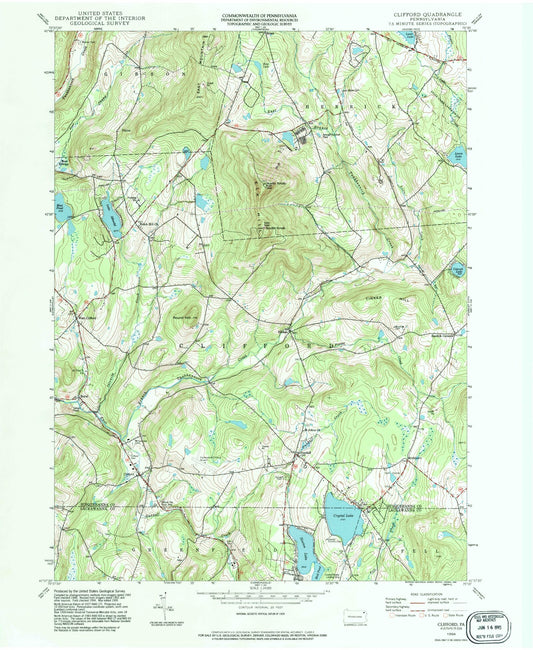 Classic USGS Clifford Pennsylvania 7.5'x7.5' Topo Map Image