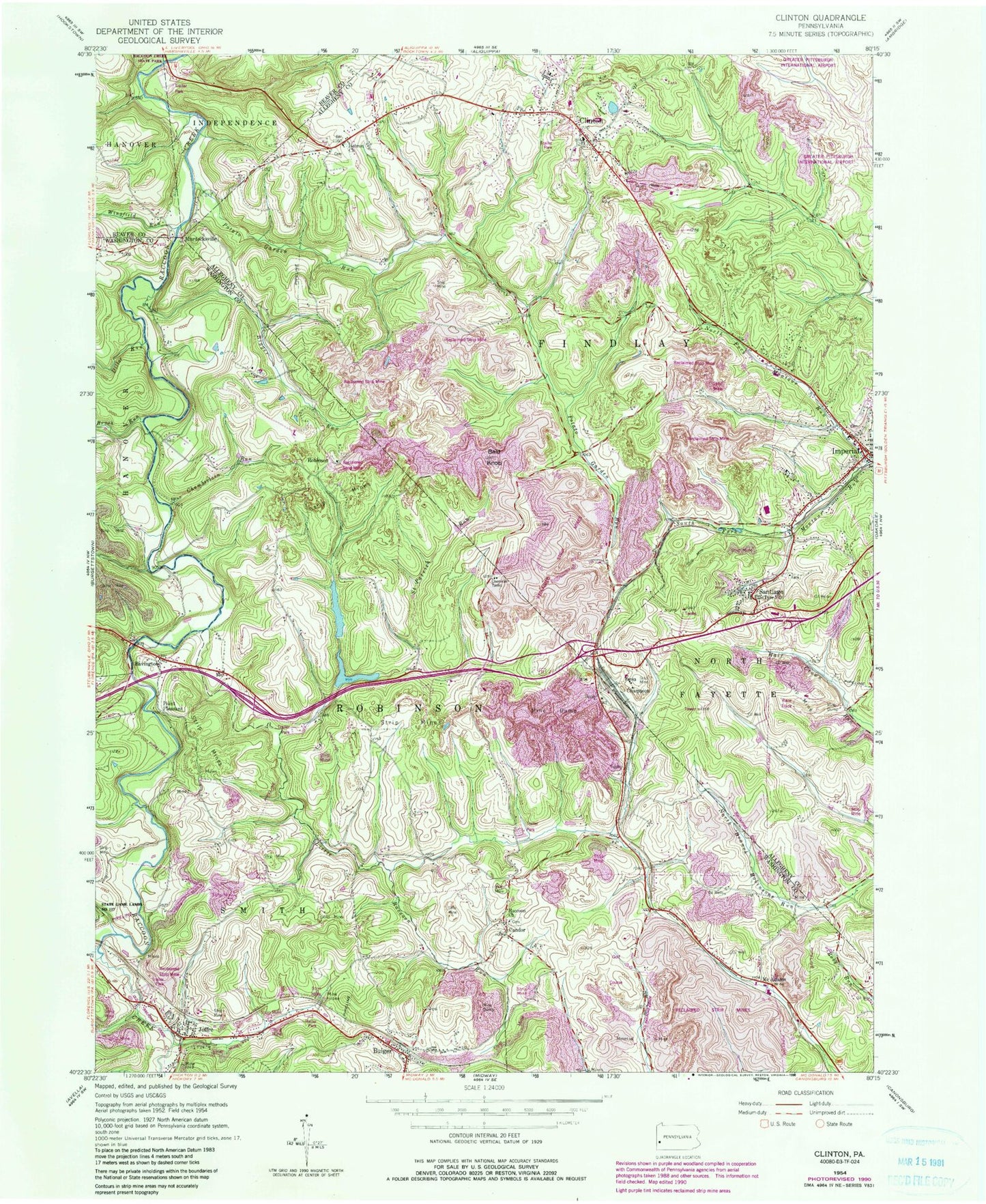 Classic USGS Clinton Pennsylvania 7.5'x7.5' Topo Map Image