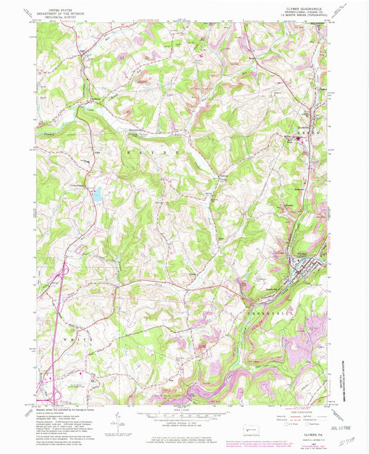 Classic USGS Clymer Pennsylvania 7.5'x7.5' Topo Map Image