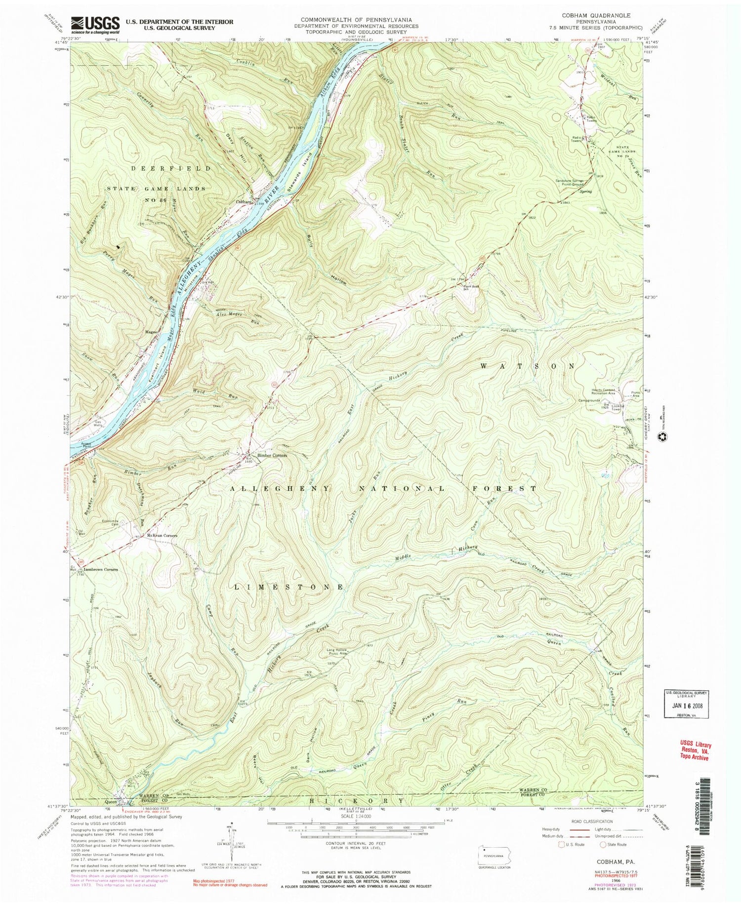 USGS Classic Cobham Pennsylvania 7.5'x7.5' Topo Map Image