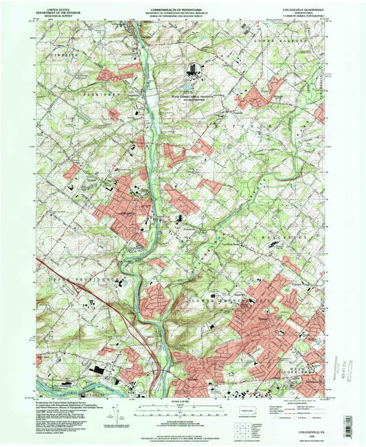 Classic USGS Collegeville Pennsylvania 7.5'x7.5' Topo Map Image