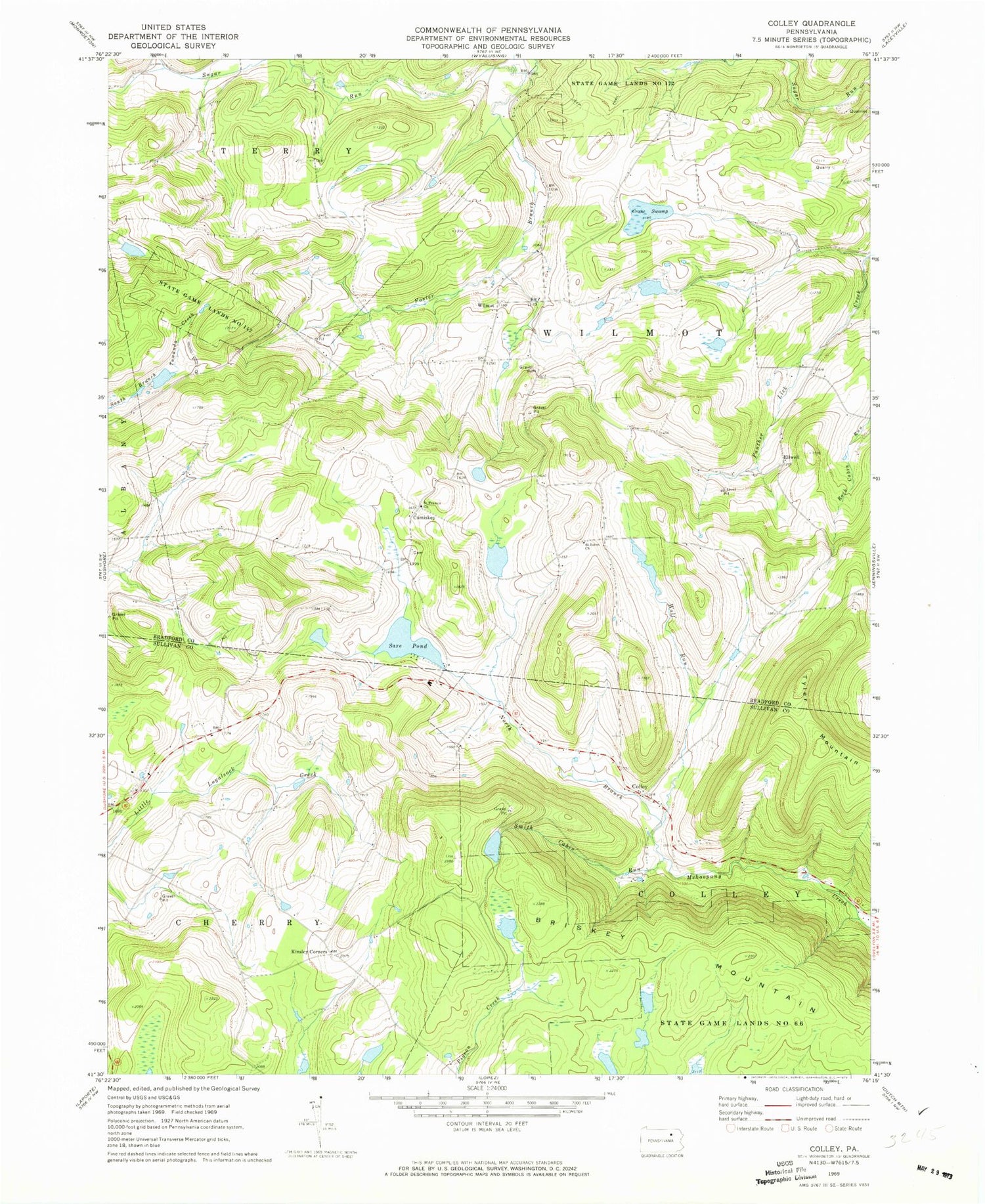 Classic USGS Colley Pennsylvania 7.5'x7.5' Topo Map Image