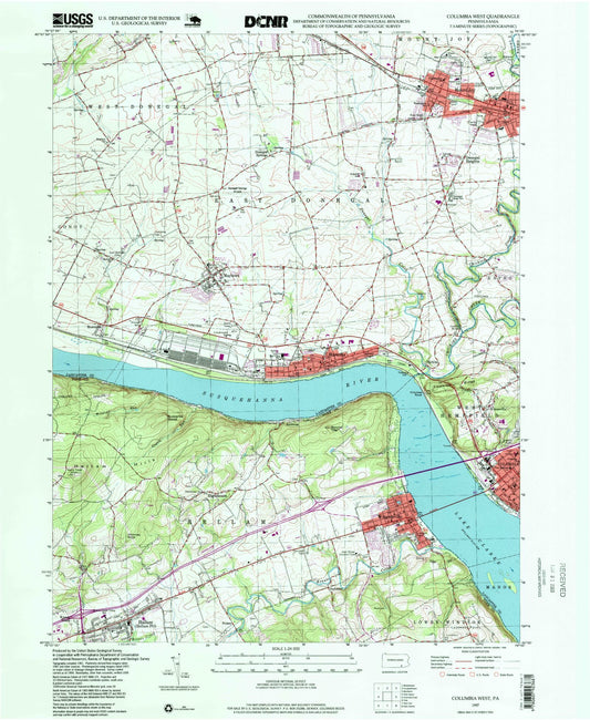Classic USGS Columbia West Pennsylvania 7.5'x7.5' Topo Map Image