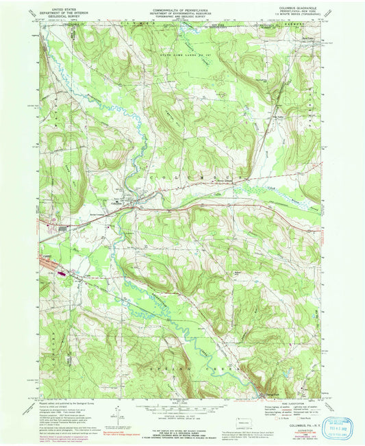Classic USGS Columbus Pennsylvania 7.5'x7.5' Topo Map Image