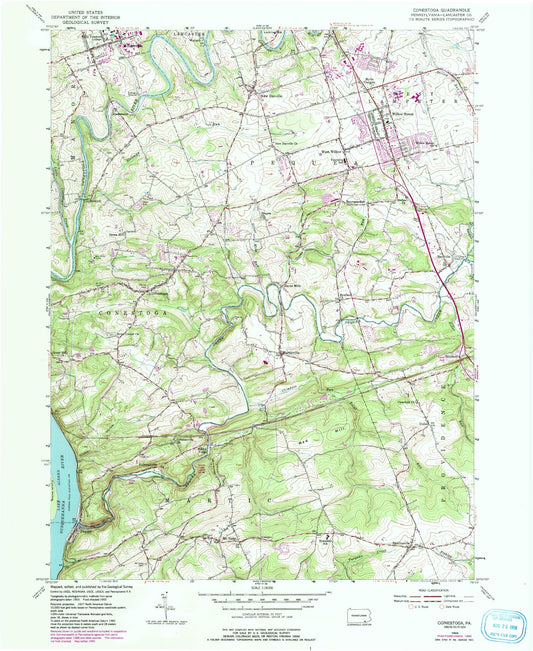Classic USGS Conestoga Pennsylvania 7.5'x7.5' Topo Map Image