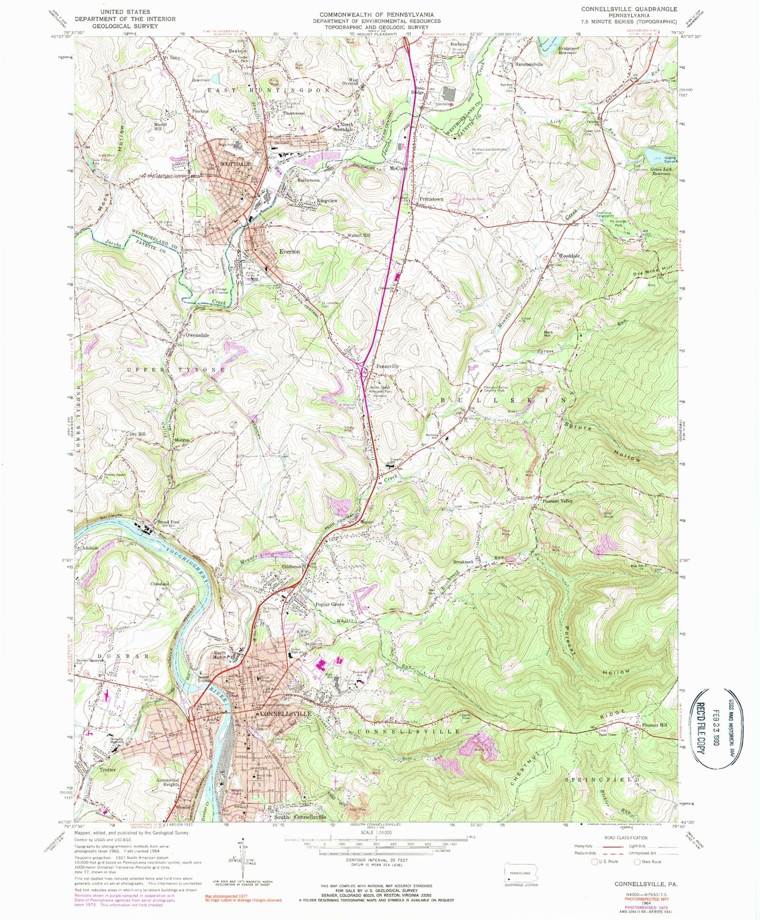 Classic USGS Connellsville Pennsylvania 7.5'x7.5' Topo Map Image