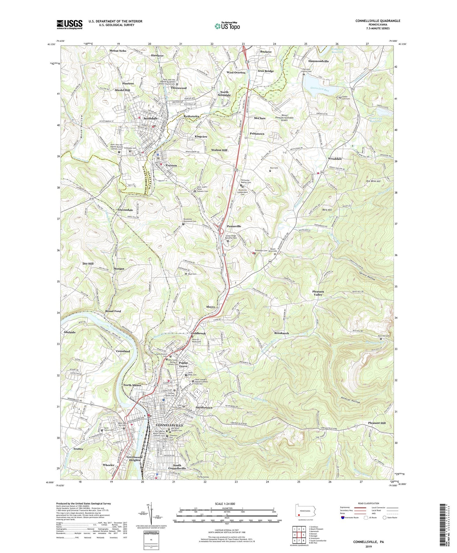 Connellsville Pennsylvania US Topo Map Image