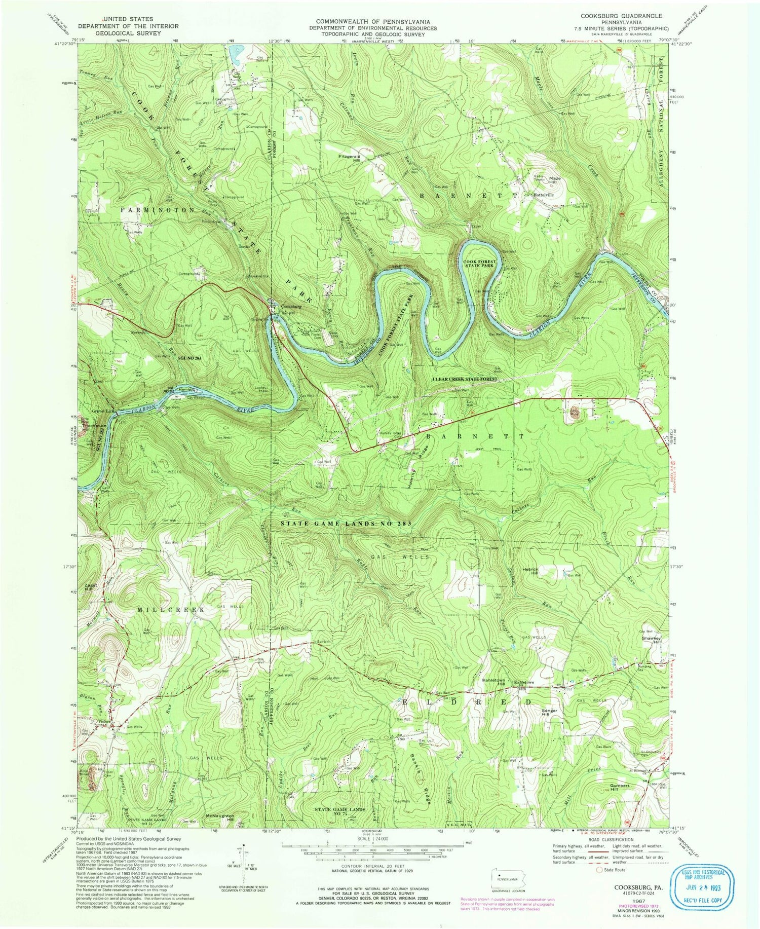 Classic USGS Cooksburg Pennsylvania 7.5'x7.5' Topo Map Image