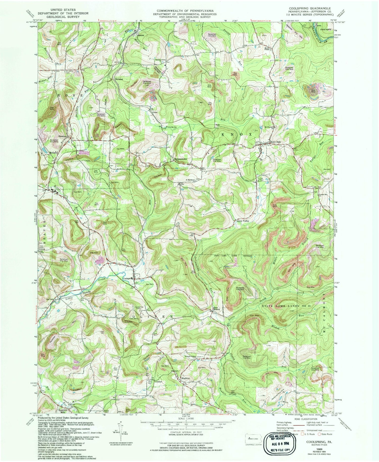 Classic USGS Coolspring Pennsylvania 7.5'x7.5' Topo Map Image
