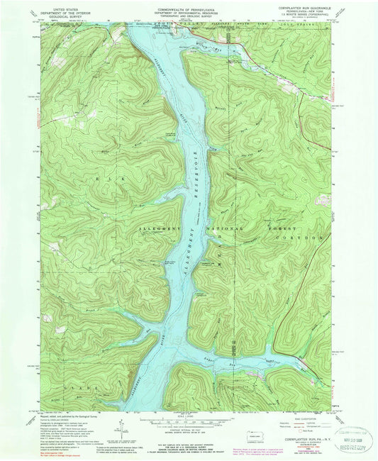 Classic USGS Cornplanter Run Pennsylvania 7.5'x7.5' Topo Map Image