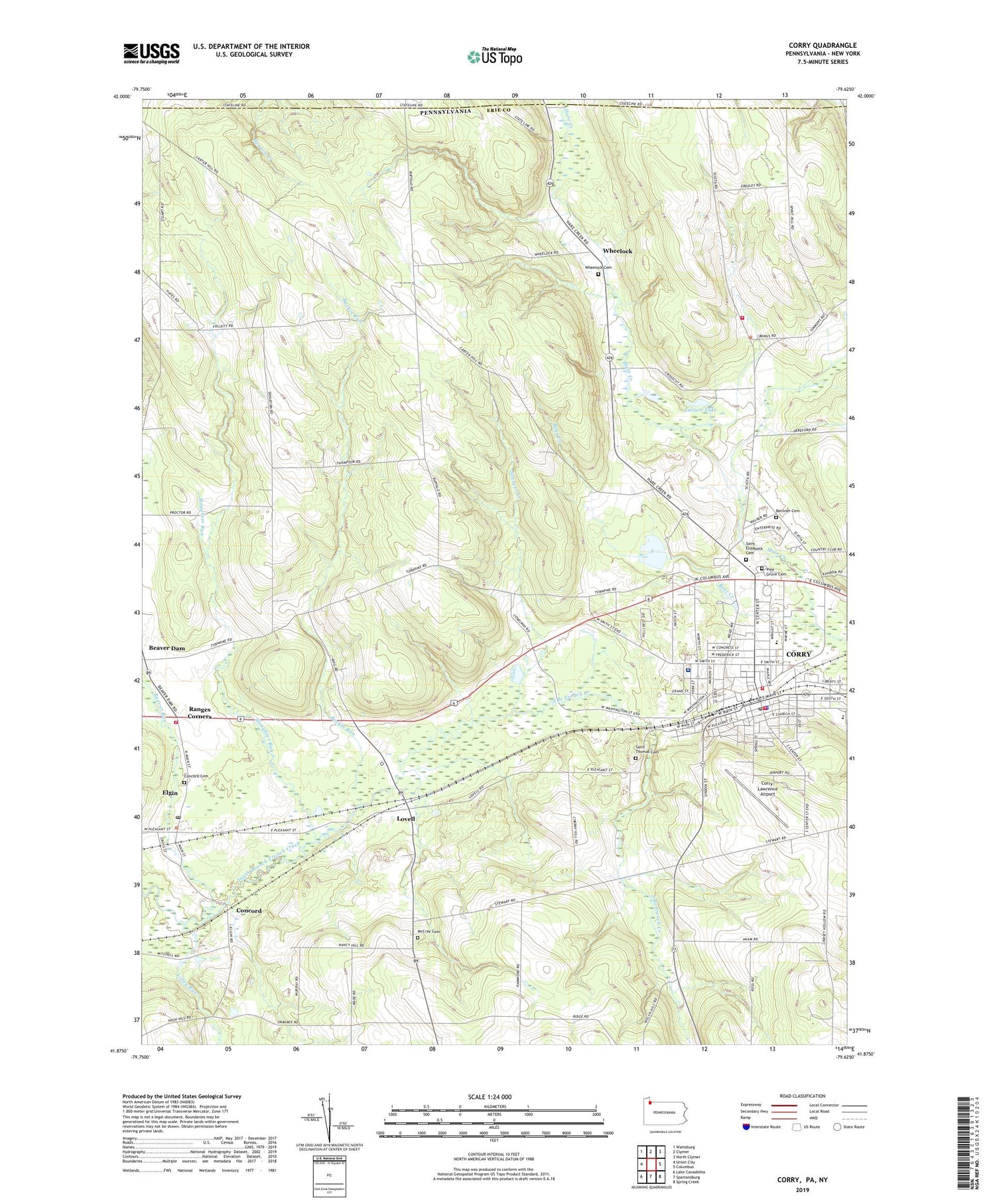 Corry Pennsylvania US Topo Map Image