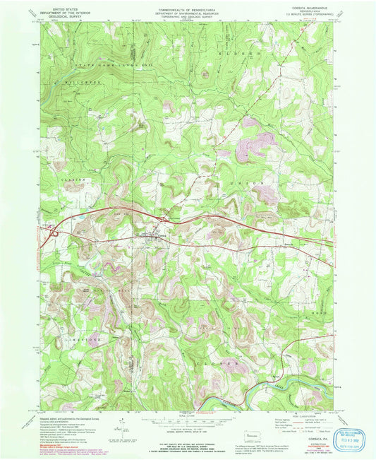 Classic USGS Corsica Pennsylvania 7.5'x7.5' Topo Map Image