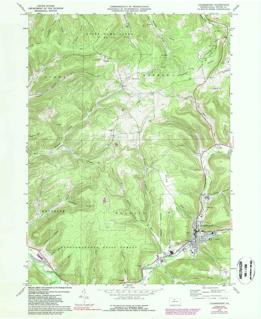 Classic USGS Coudersport Pennsylvania 7.5'x7.5' Topo Map Image