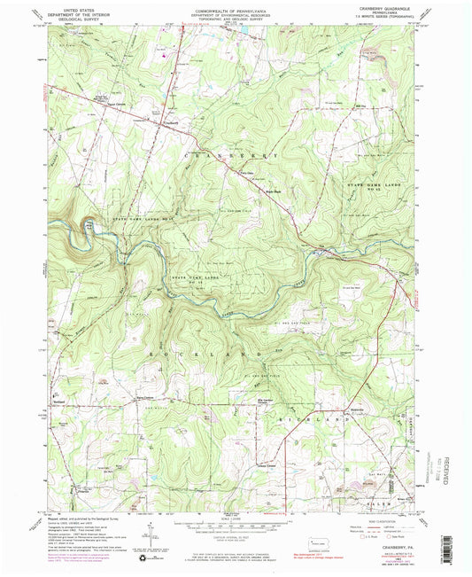 Classic USGS Cranberry Pennsylvania 7.5'x7.5' Topo Map Image