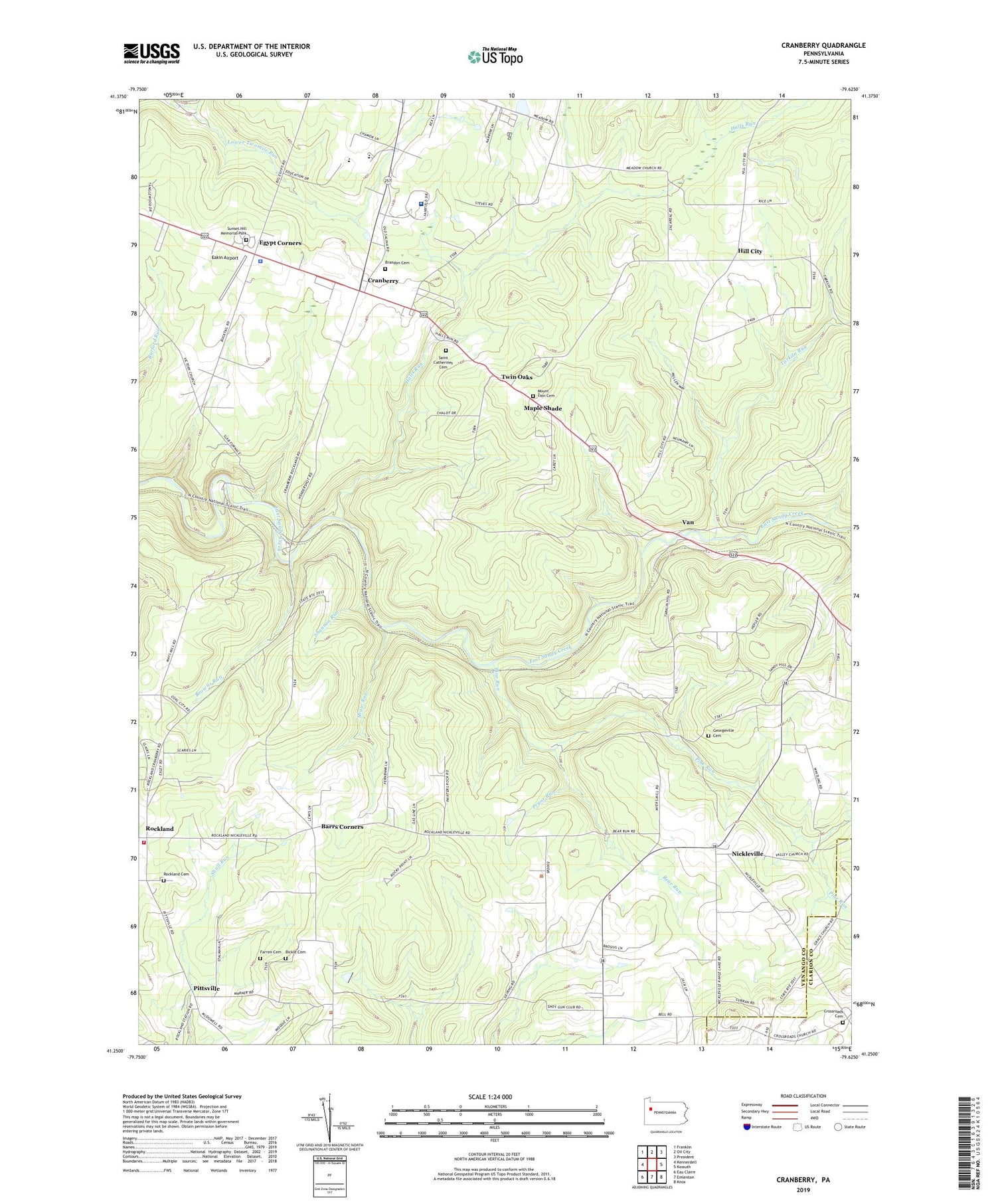 Cranberry Pennsylvania US Topo Map Image