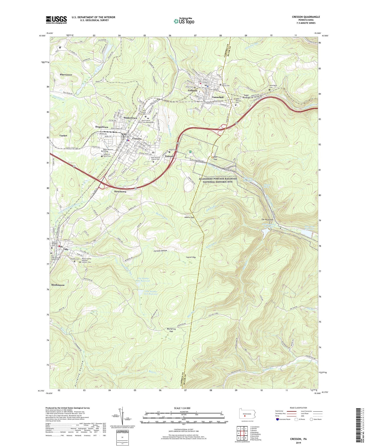 Cresson Pennsylvania US Topo Map Image