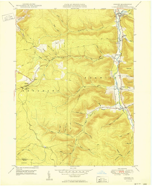 Classic USGS Crosby Pennsylvania 7.5'x7.5' Topo Map Image