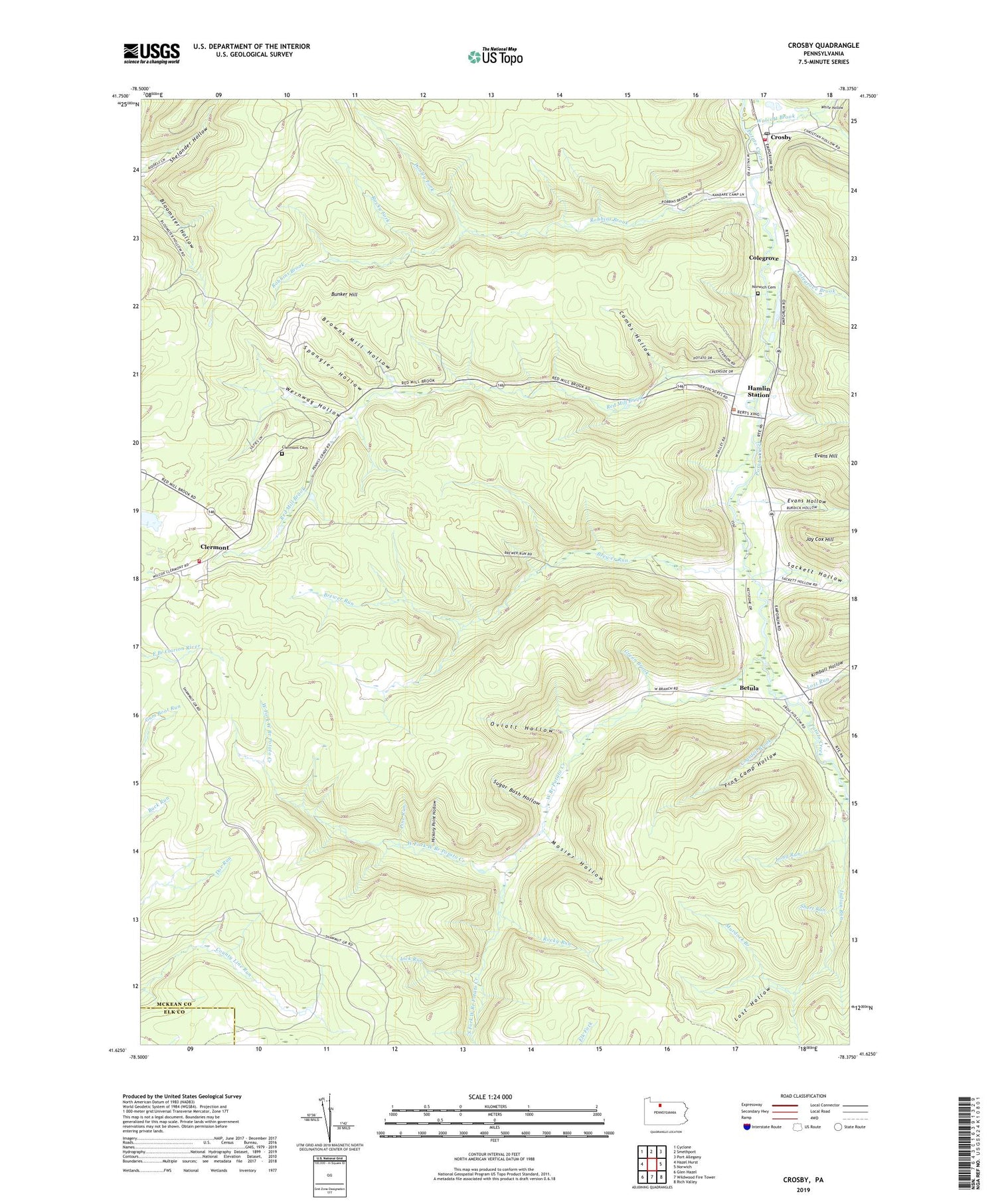 Crosby Pennsylvania US Topo Map Image