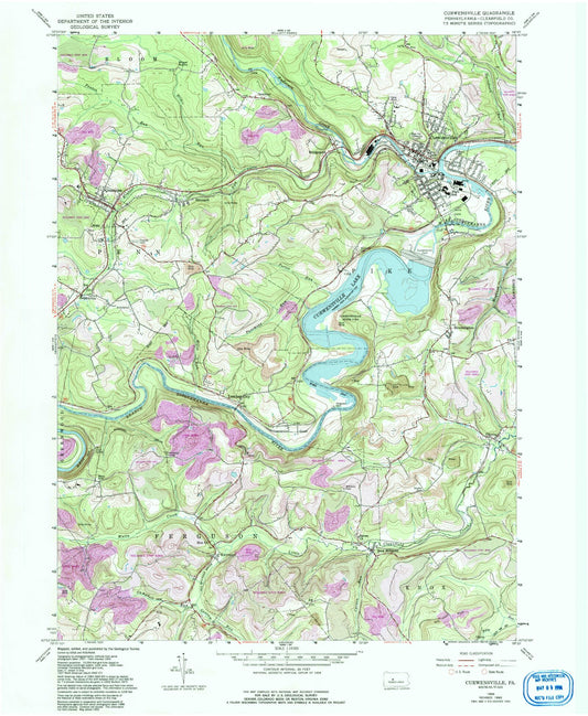 Classic USGS Curwensville Pennsylvania 7.5'x7.5' Topo Map Image