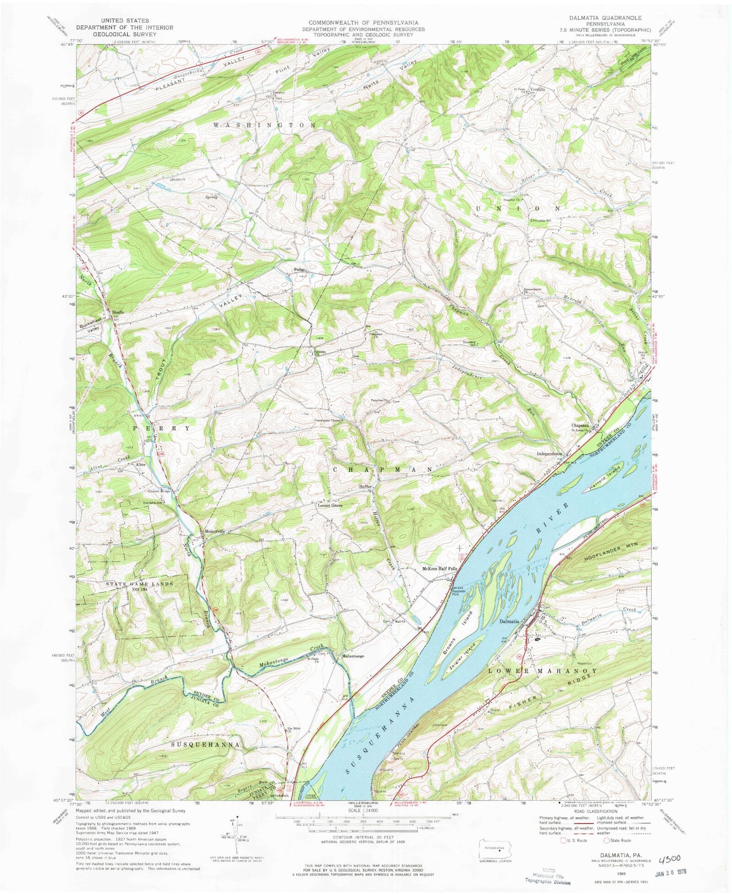 Classic USGS Dalmatia Pennsylvania 7.5'x7.5' Topo Map Image