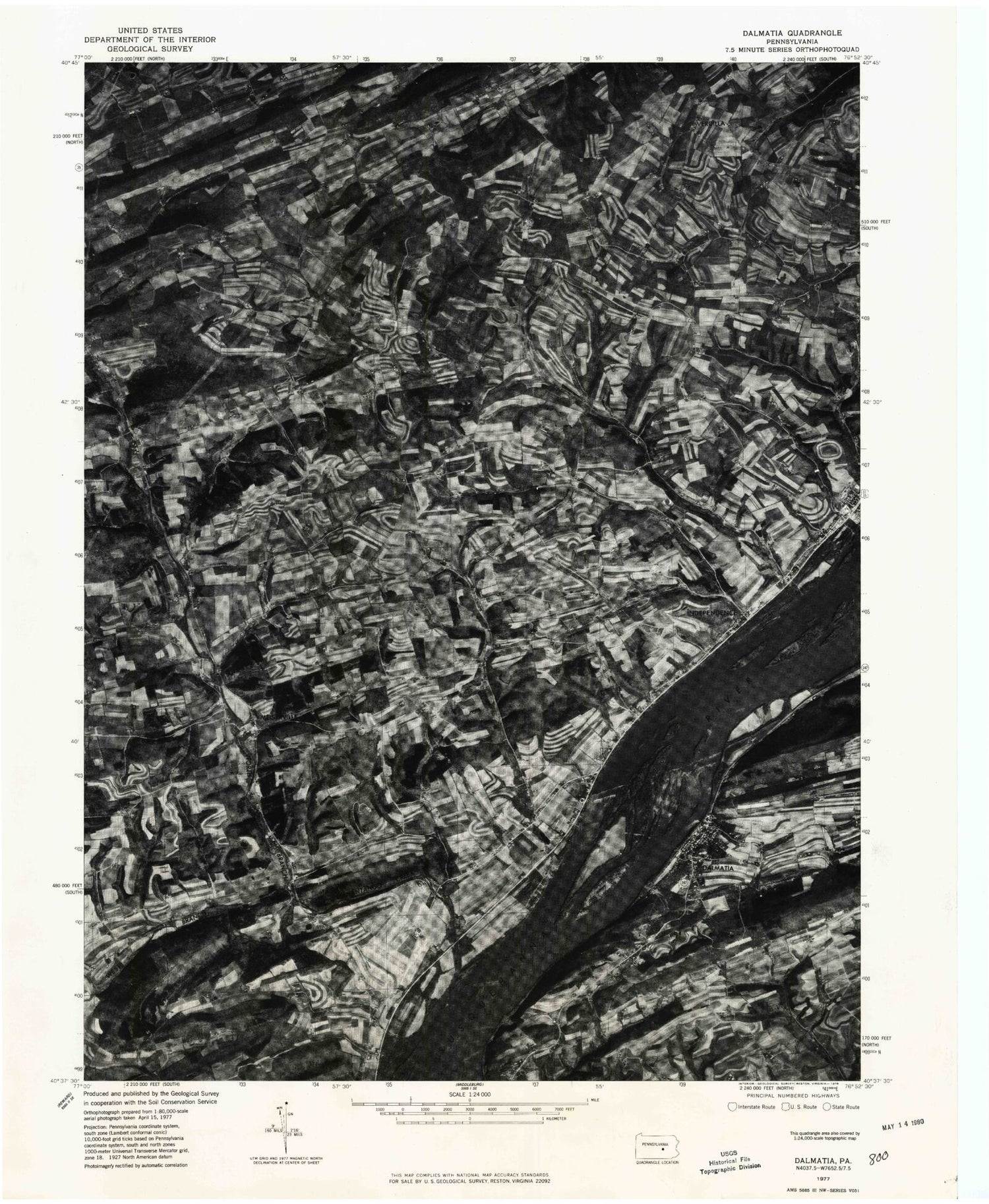 Classic USGS Dalmatia Pennsylvania 7.5'x7.5' Topo Map Image