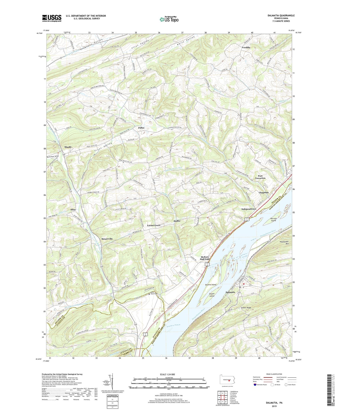 Dalmatia Pennsylvania US Topo Map Image