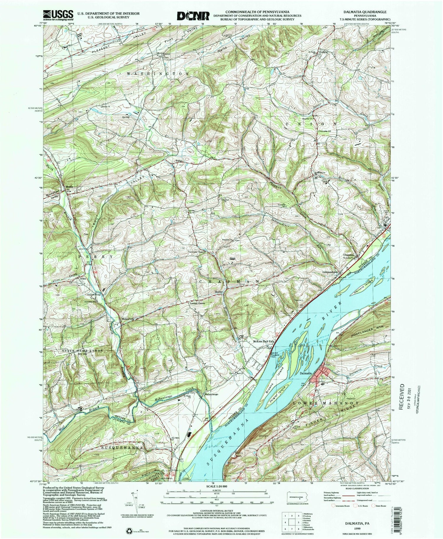 Classic USGS Dalmatia Pennsylvania 7.5'x7.5' Topo Map Image