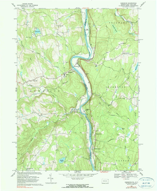 Classic USGS Damascus Pennsylvania 7.5'x7.5' Topo Map Image
