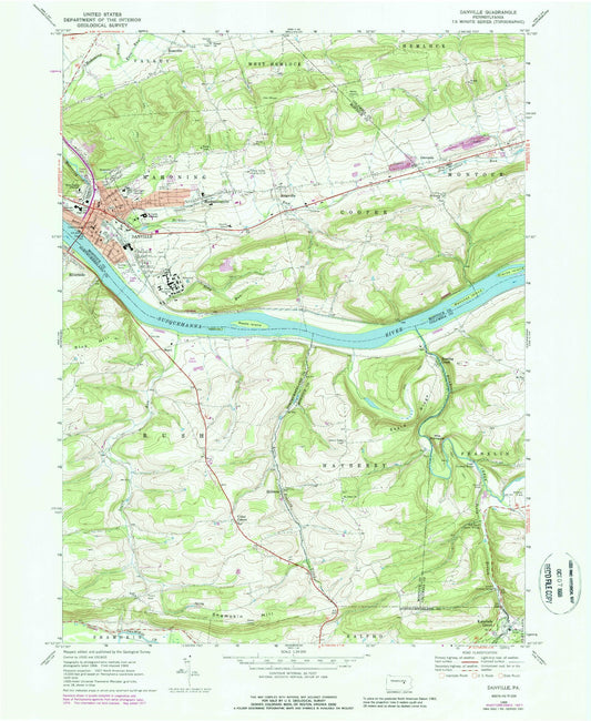Classic USGS Danville Pennsylvania 7.5'x7.5' Topo Map Image