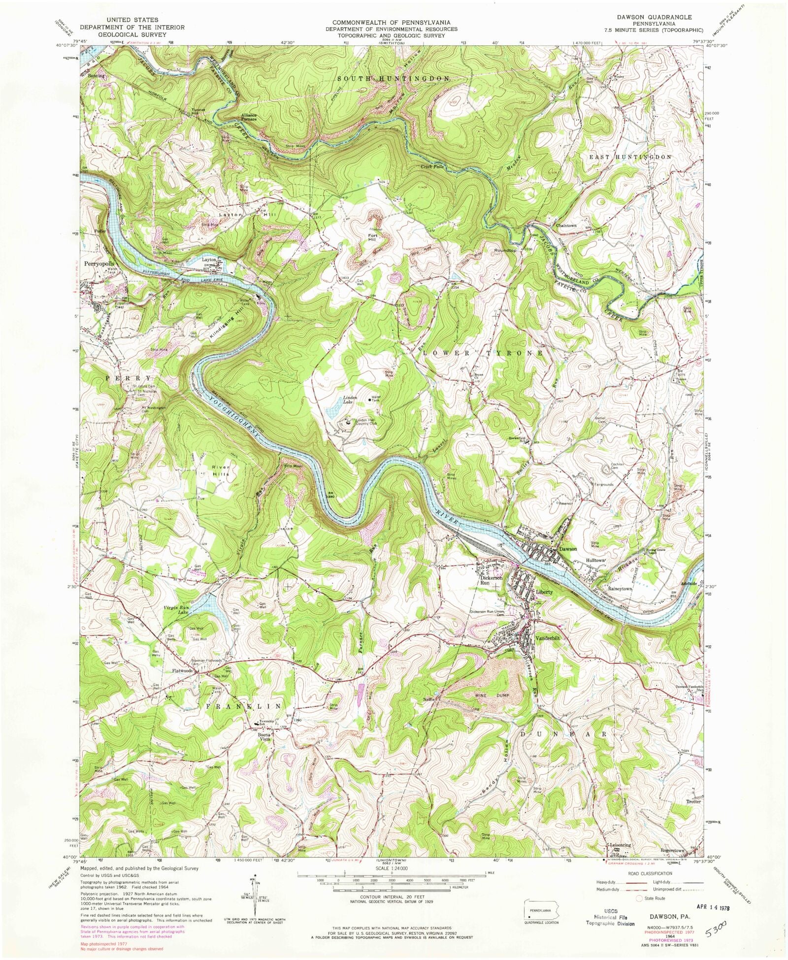 Classic USGS Dawson Pennsylvania 7.5'x7.5' Topo Map MyTopo Map Store