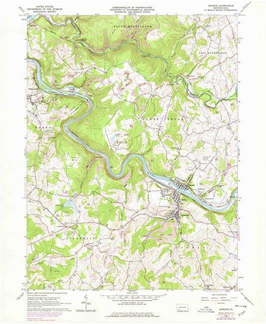 Classic USGS Dawson Pennsylvania 7.5'x7.5' Topo Map Image