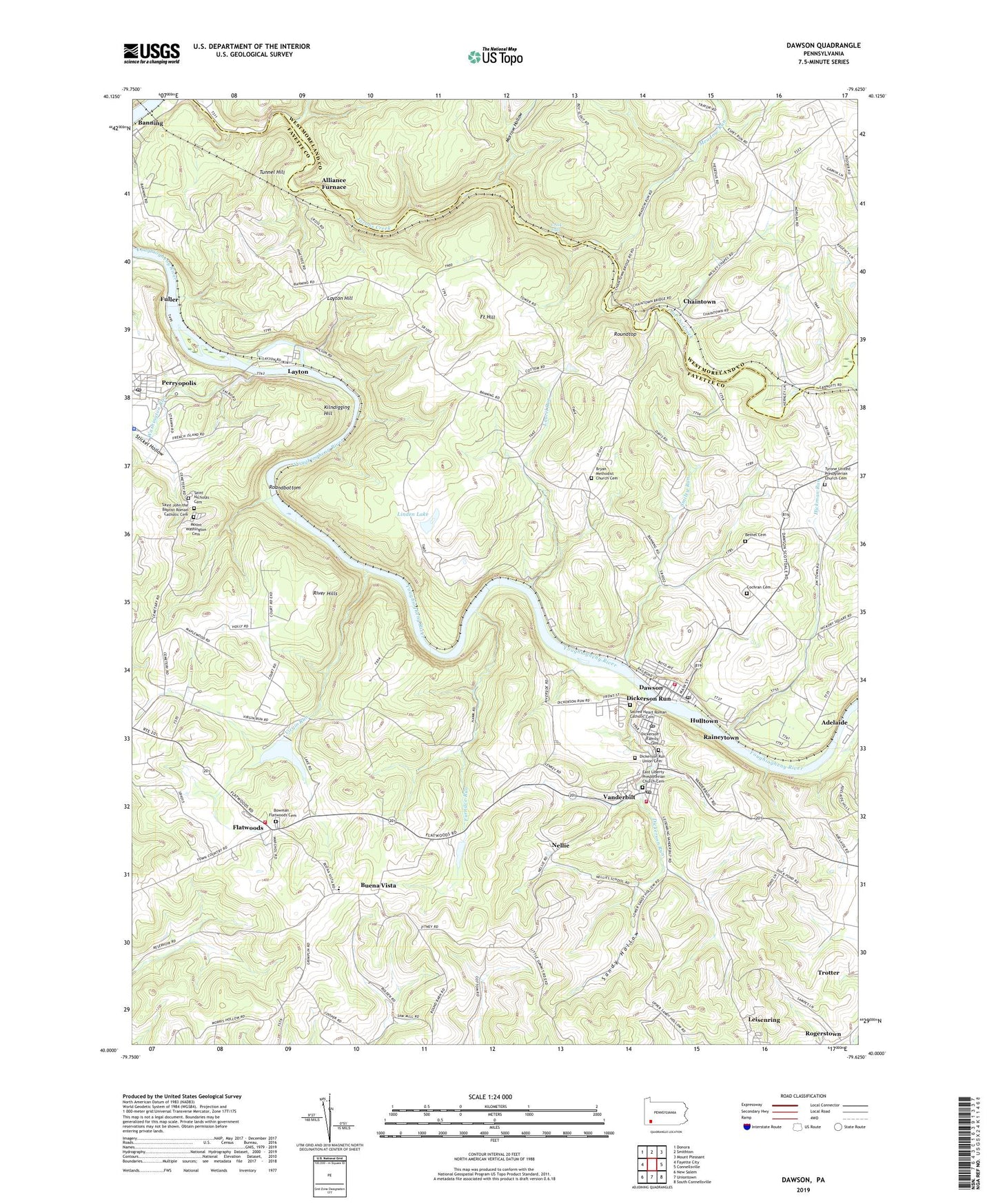 Dawson Pennsylvania US Topo Map Image