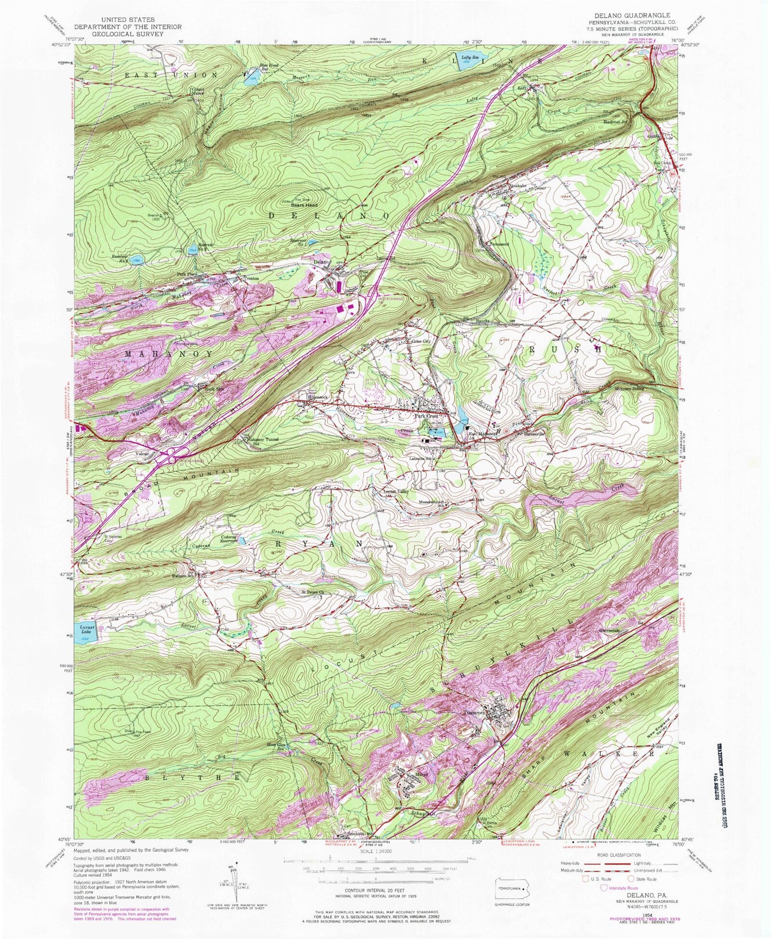 Classic USGS Delano Pennsylvania 7.5'x7.5' Topo Map Image