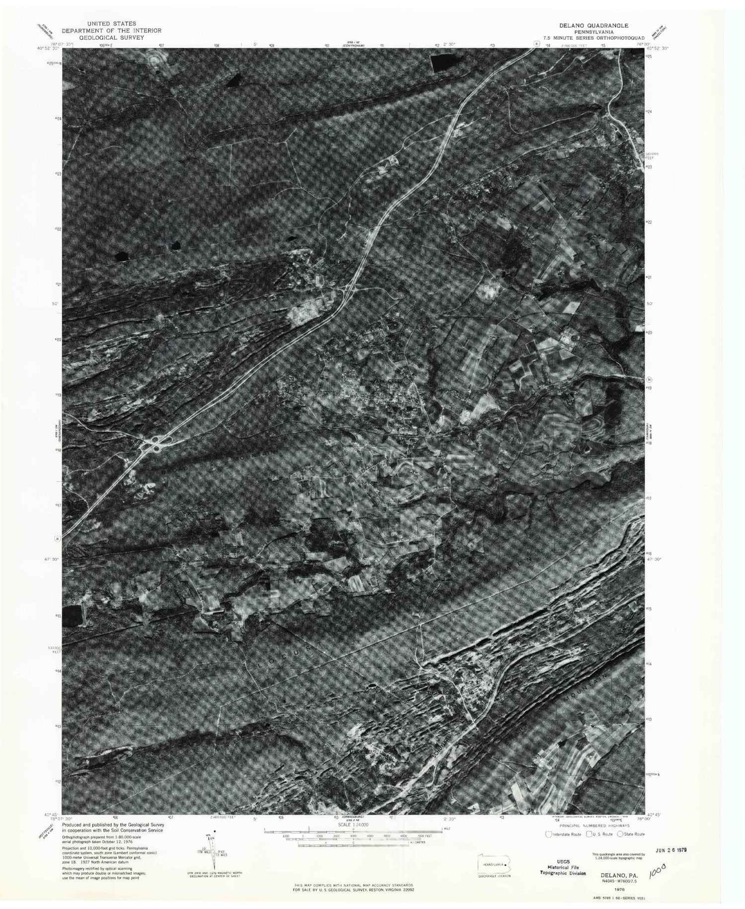 Classic USGS Delano Pennsylvania 7.5'x7.5' Topo Map Image
