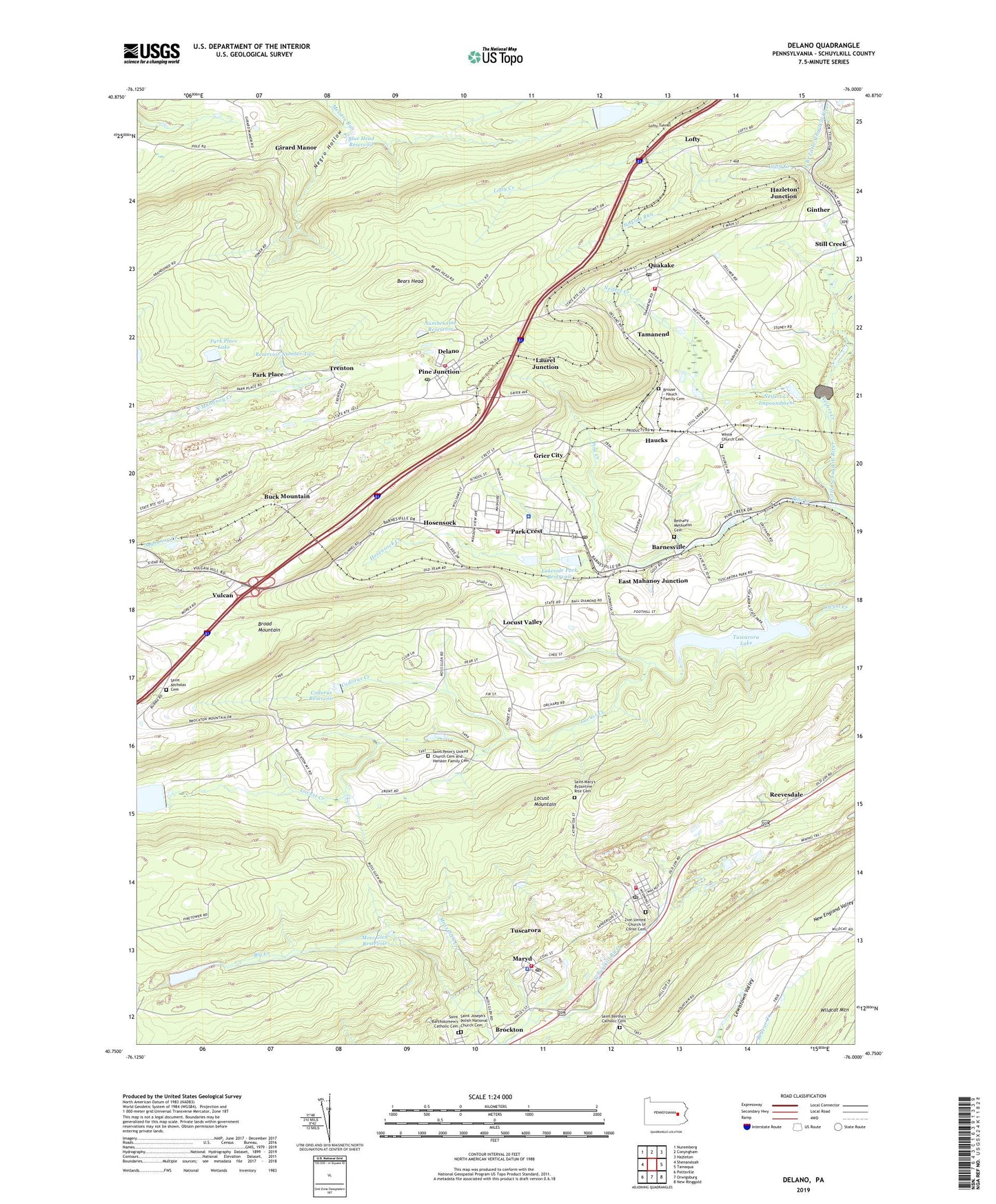 Delano Pennsylvania US Topo Map Image