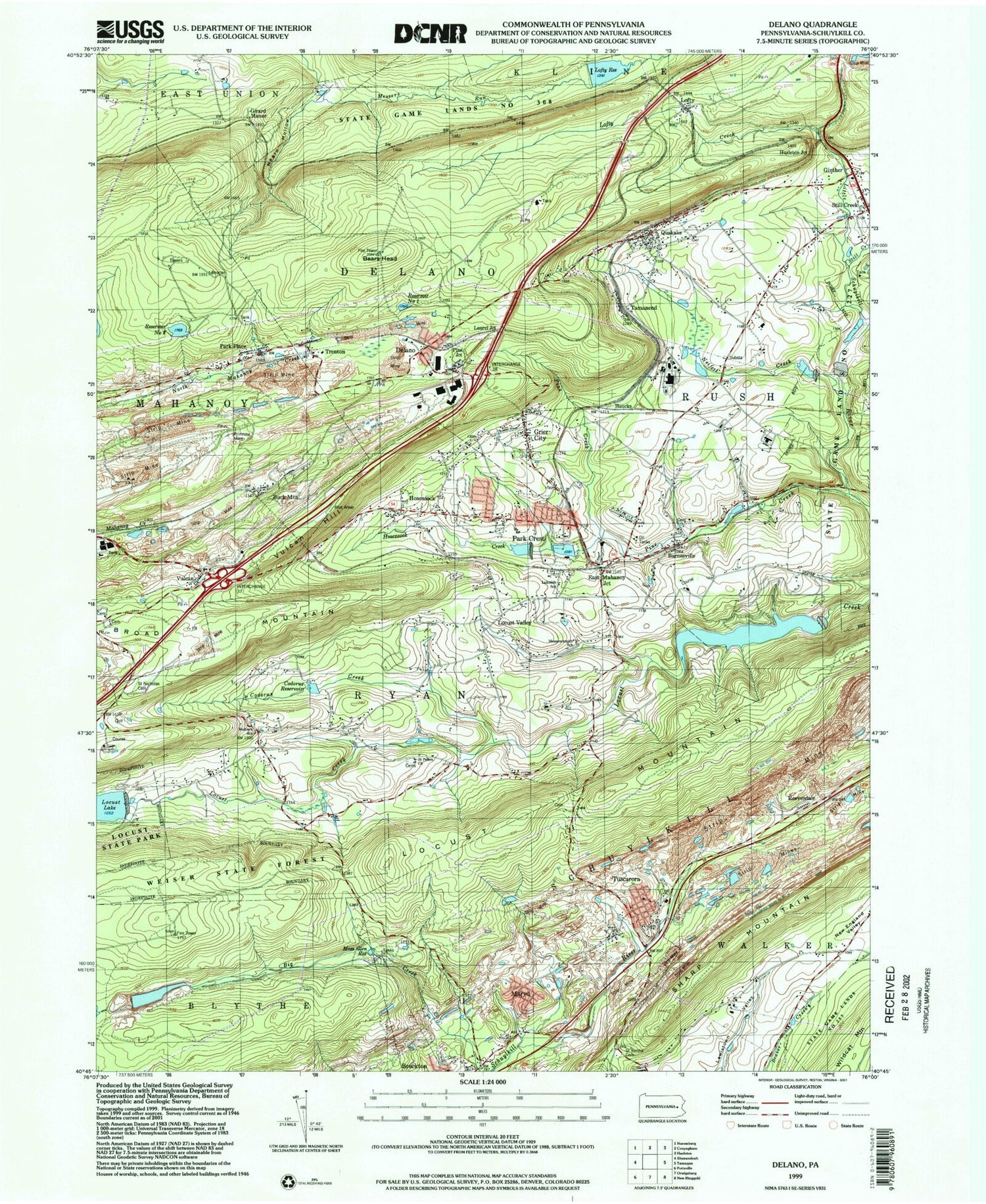 Classic USGS Delano Pennsylvania 7.5'x7.5' Topo Map Image