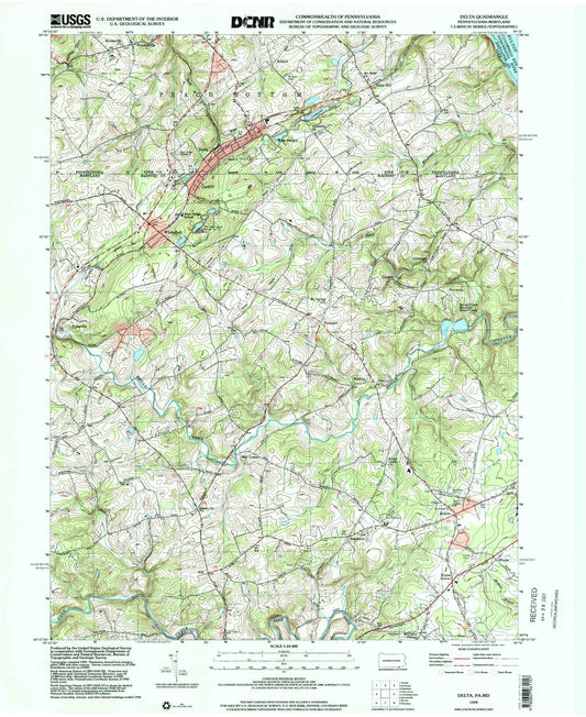 Classic USGS Delta Pennsylvania 7.5'x7.5' Topo Map Image