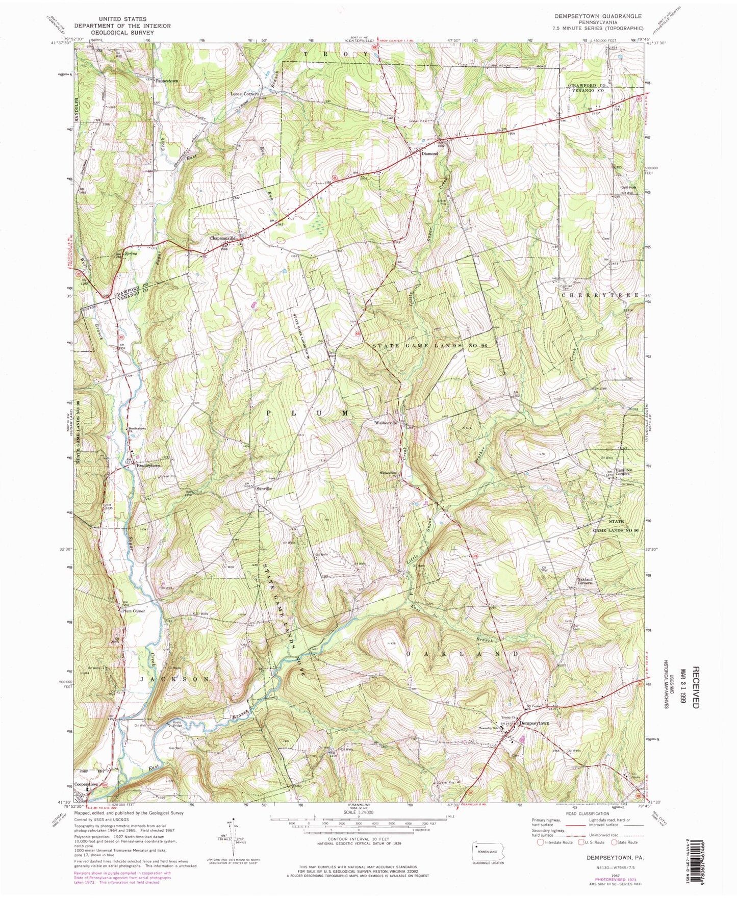 Classic USGS Dempseytown Pennsylvania 7.5'x7.5' Topo Map Image