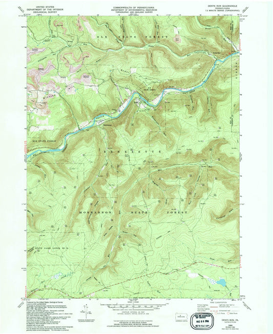 USGS Classic Dents Run Pennsylvania 7.5'x7.5' Topo Map Image