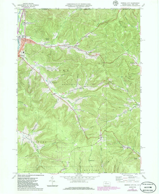 Classic USGS Derrick City Pennsylvania 7.5'x7.5' Topo Map Image