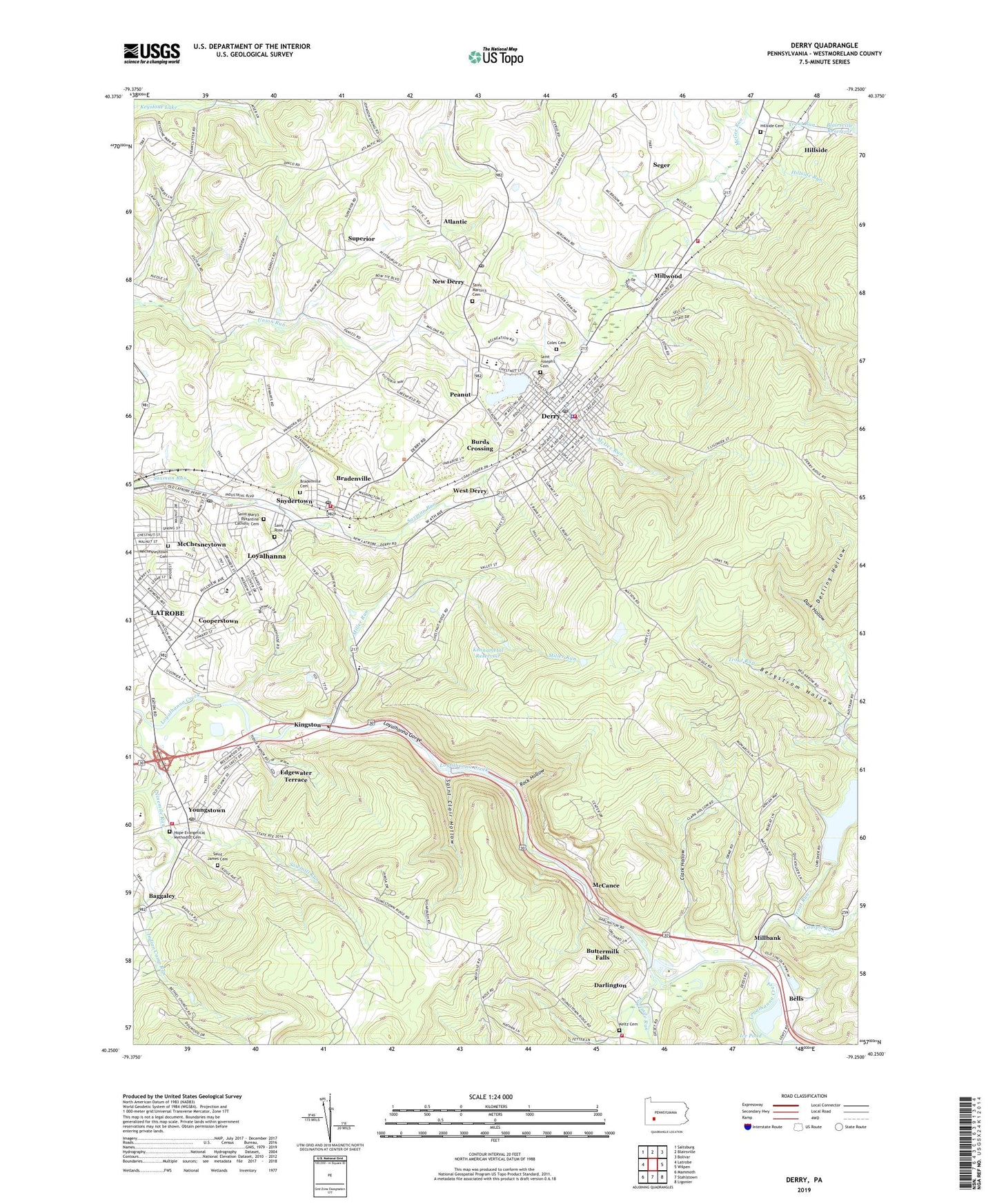 Derry Pennsylvania US Topo Map Image