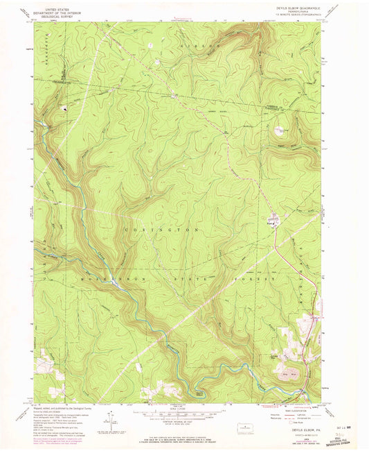 Classic USGS Devils Elbow Pennsylvania 7.5'x7.5' Topo Map Image