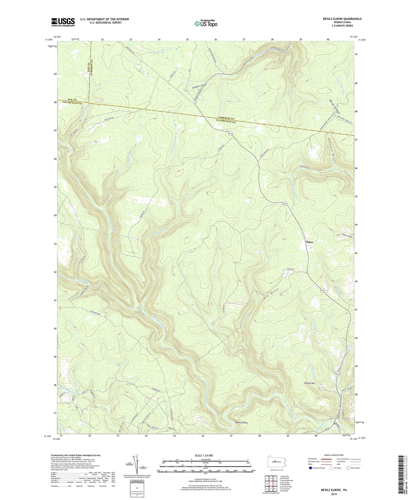 Devils Elbow Pennsylvania US Topo Map Image