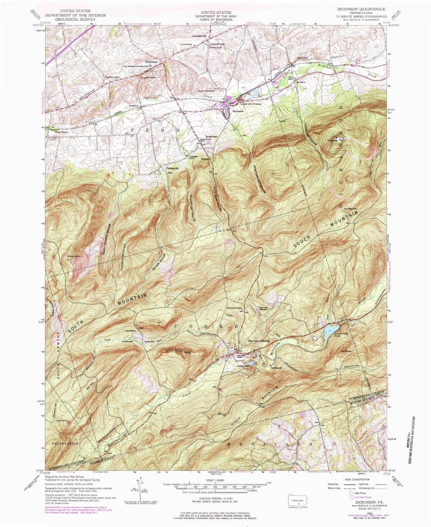 Classic USGS Dickinson Pennsylvania 7.5'x7.5' Topo Map Image