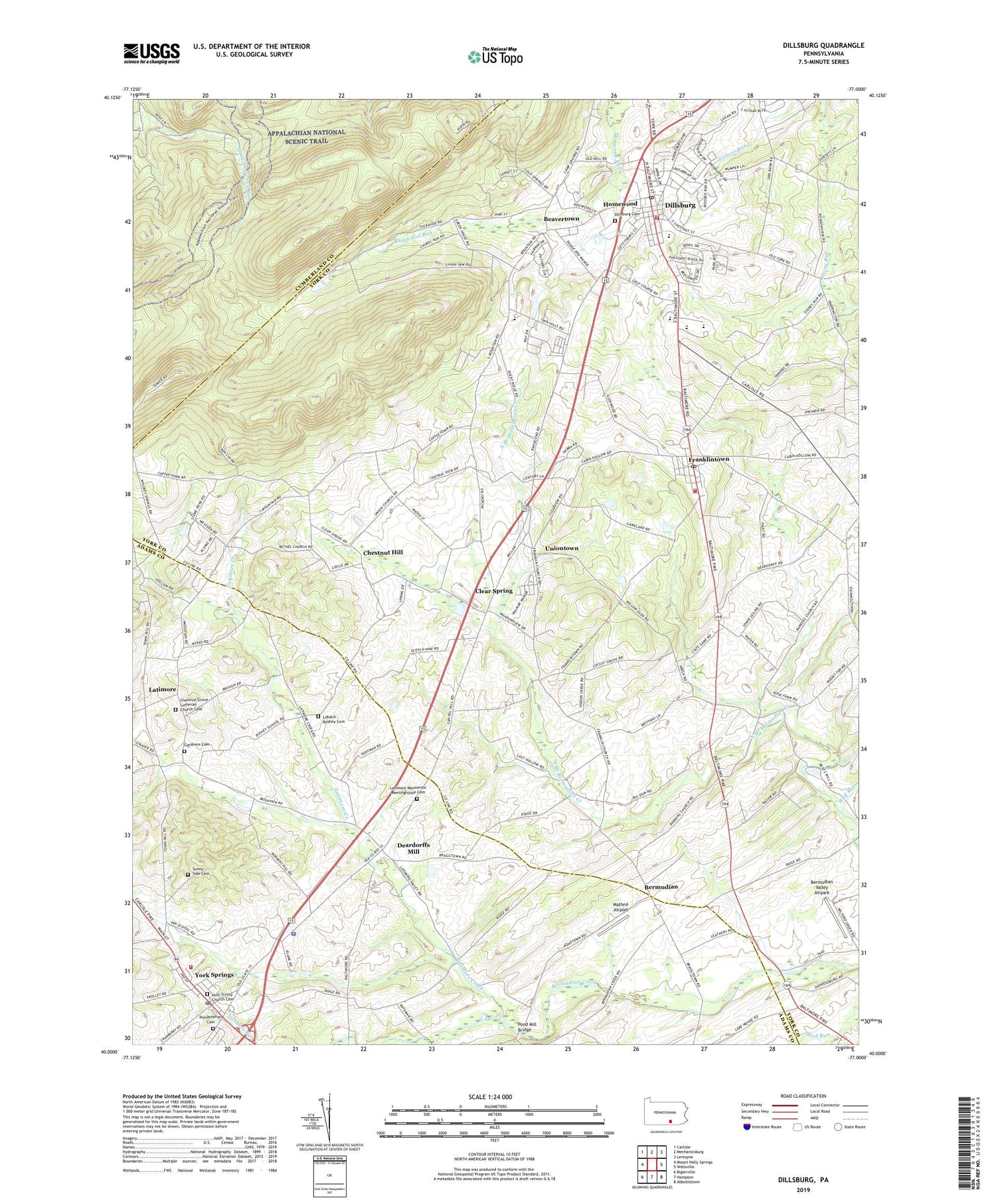 Dillsburg Pennsylvania US Topo Map Image