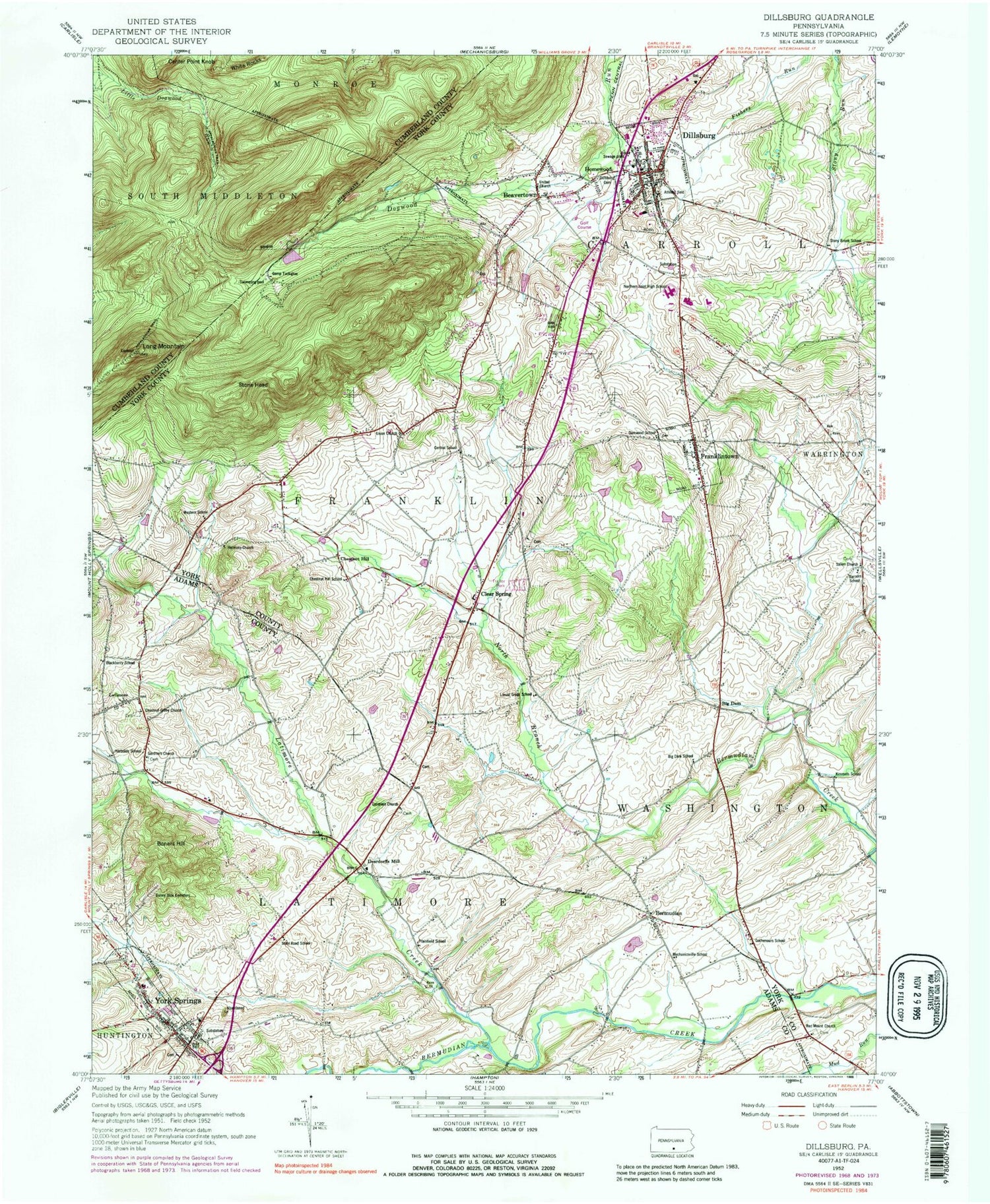 Classic USGS Dillsburg Pennsylvania 7.5'x7.5' Topo Map Image