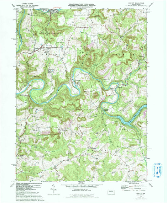 Classic USGS Distant Pennsylvania 7.5'x7.5' Topo Map Image