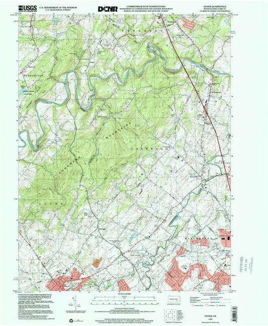 Classic USGS Dover Pennsylvania 7.5'x7.5' Topo Map Image