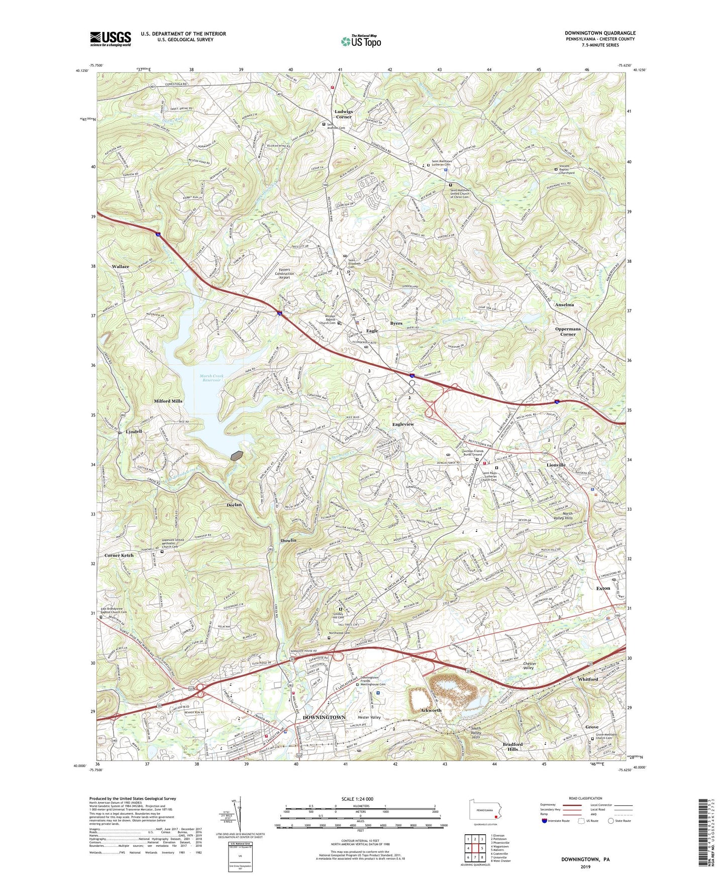 Downingtown Pennsylvania US Topo Map Image