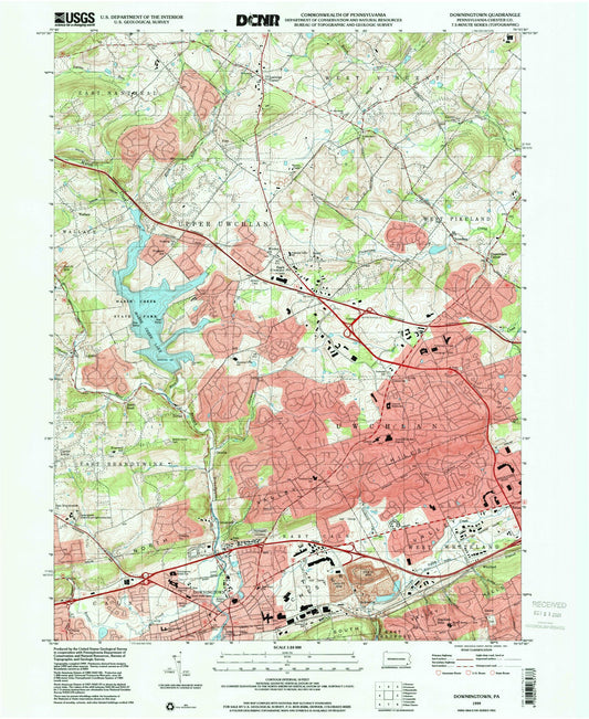 Classic USGS Downingtown Pennsylvania 7.5'x7.5' Topo Map Image